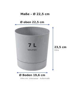 Cubremacetas redondo Ø23 × 24 cm efecto hormigón, 7 L – Gris hormigón | Töpferkönig 2