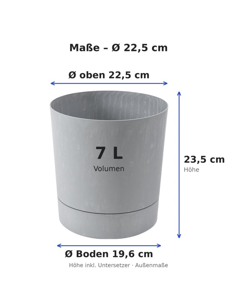 Cubremacetas redondo Ø23 × 24 cm efecto hormigón, 7 L – Gris hormigón | Töpferkönig