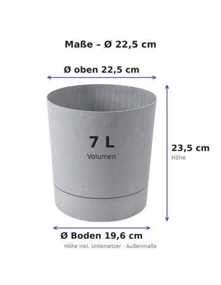 Übertopf rund Ø23 × 24 cm Beton-Optik, 7 L – Beton Grau | Töpferkönig