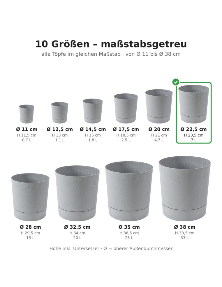 Übertopf rund Ø23 × 24 cm Beton-Optik, 7 L – Beton Grau | Töpferkönig