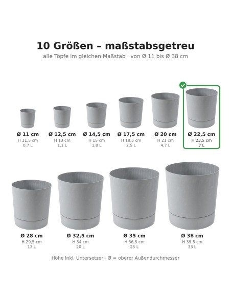 Cubremacetas redondo Ø23 × 24 cm efecto hormigón, 7 L – Gris hormigón | Töpferkönig