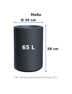 Macetero redondo alto Ø39 × 58 cm mate, 65 L – Antracita | Töpferkönig 2