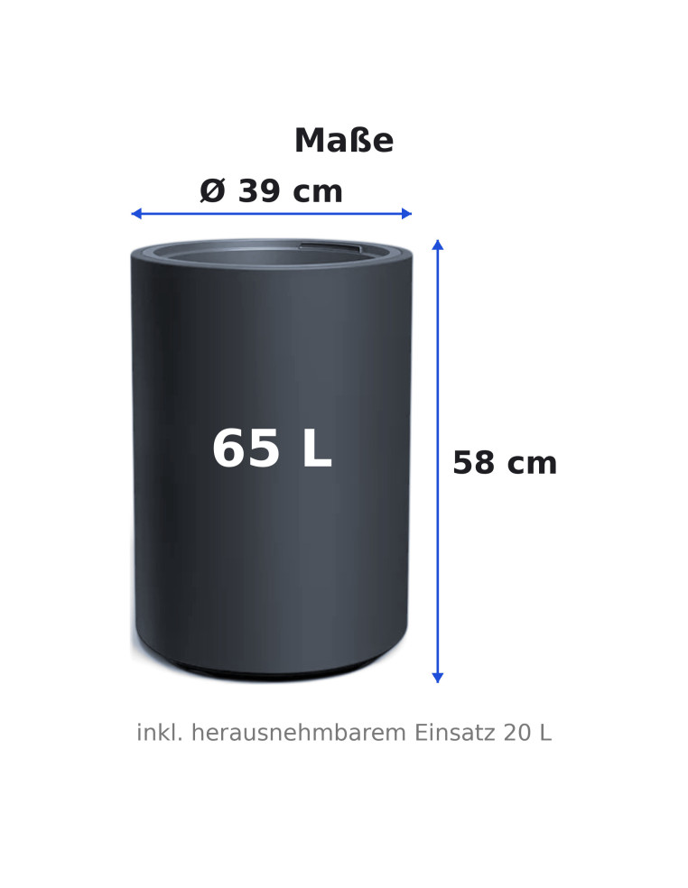 Plantenbak rond hoog Ø39 × 58 cm mat, 65 L – Antraciet | Töpferkönig