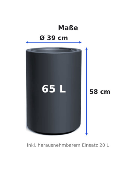 Plantenbak rond hoog Ø39 × 58 cm mat, 65 L – Antraciet | Töpferkönig