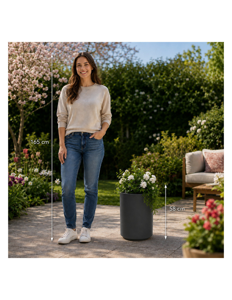 Blumenkübel rund hoch Ø39 × 58 cm Matt, 65 L – Anthrazit | Töpferkönig