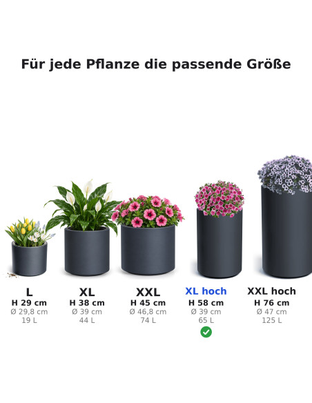 Blumenkübel rund hoch Ø39 × 58 cm Matt, 65 L – Anthrazit | Töpferkönig