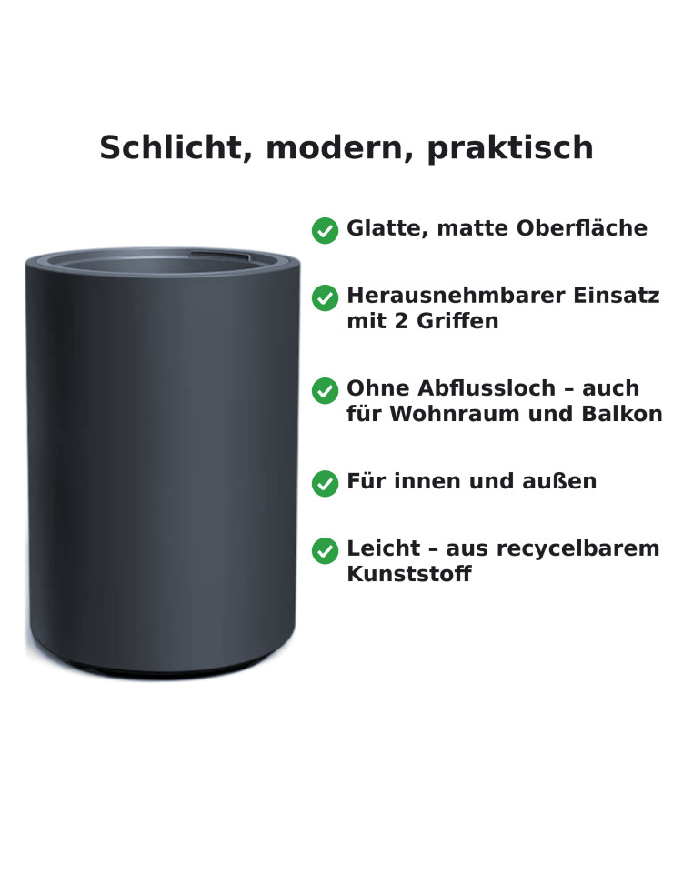 Blumenkübel rund hoch Ø39 × 58 cm Matt, 65 L – Anthrazit | Töpferkönig