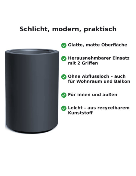 Plantenbak rond hoog Ø39 × 58 cm mat, 65 L – Antraciet | Töpferkönig