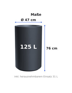 Macetero redondo alto Ø47 × 76 cm mate, 125 L – Antracita | Töpferkönig 2