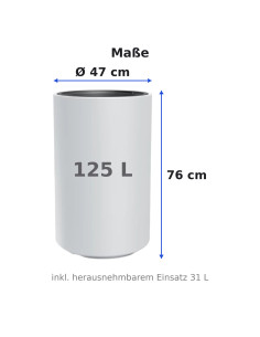 Pot haut rond Ø47 × 76 cm mat, 125 L – Blanc | Töpferkönig 2