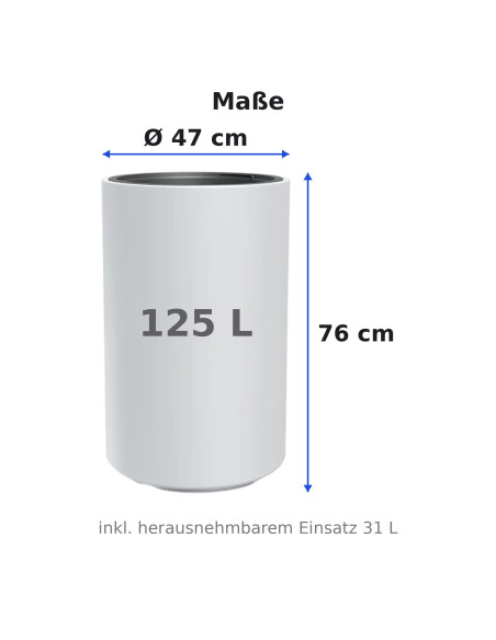 Fioriera rotonda alta Ø47 × 76 cm opaca, 125 L – Bianco | Töpferkönig