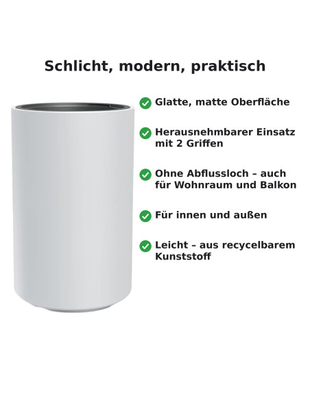 Fioriera rotonda alta Ø47 × 76 cm opaca, 125 L – Bianco | Töpferkönig