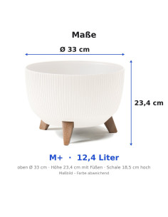Cuenco para plantas redondo estriado M+ Ø33 × 23 cm, 12,4 L – Blanco algodón | Töpferkönig 2