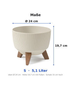 Plantenschaal rond geribbeld S Ø24 × 20 cm, 5,1 L – Katoenwit 2