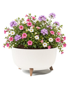 Plantenschaal rond geribbeld XL Ø47 × 27 cm, 31,5 L – Crème