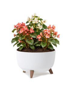Cuenco para plantas redondo estriado L Ø40 × 25 cm, 21 L – Blanco