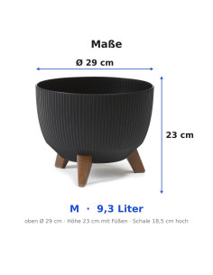 Pflanzschale rund gerillt M Ø29 × 23 cm, 9,3 L – Schwarz 2