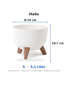 Plantenschaal rond geribbeld S Ø24 × 20 cm, 5,1 L – Wit 2