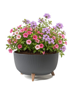 Pflanzschale rund gerillt XL Ø47 × 27 cm, 31,5 L – Anthrazit
