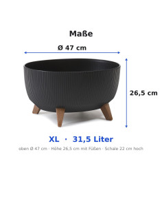 Ciotola per piante rotonda rigata XL Ø47 × 27 cm, 31,5 L – Nero | Töpferkönig 2