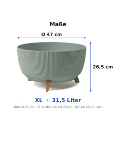 Pflanzschale rund gerillt XL Ø47 × 27 cm, 31,5 L – Grün | Töpferkönig 2