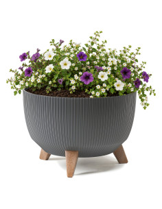 Pflanzschale rund gerillt M+ Ø33 × 23 cm, 12,4 L – Anthrazit