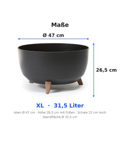 Cuenco para plantas redondo XL Ø47 × 27 cm mate, 31,5 L – Negro 2