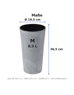Macetero redondo M alto Ø20 × 37 cm efecto hormigón, 8,3 L – Gris hormigón 2