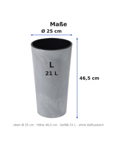 Plantenbak rond L hoog Ø25 × 47 cm betonlook met bewateringssysteem, 21 L – Betongrijs 2