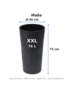Pot haut rond XXL Ø40 × 75 cm aspect béton avec système d'arrosage, 76 L – Béton noir 2