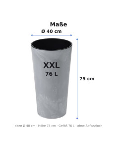 Macetero redondo XXL alto Ø40 × 75 cm efecto hormigón con sistema de riego, 76 L – Gris hormigón 2