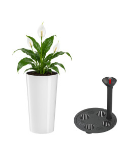 Blumenkübel rund L hoch Ø25 × 47 cm Hochglanz mit Bewässerungssystem, 21 L – Weiß