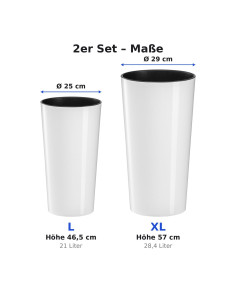 Lot de 2 pots hauts ronds Ø25 × 47 + Ø29 × 57 cm brillants – Blanc | Töpferkönig 2