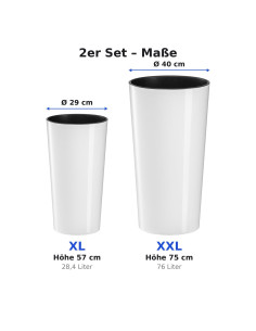 Juego de 2 maceteros redondos altos Ø29 × 57 + Ø40 × 75 cm brillantes – Blanco | Töpferkönig 2