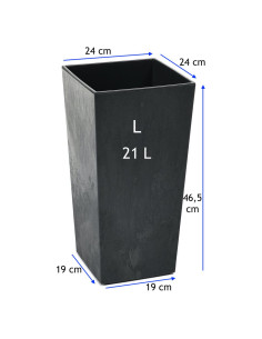 Plantenbak vierkant L hoog 24 × 24 × 47 cm betonlook, 21 L – Betonzwart 2
