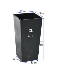 Pot haut carré XL 29 × 29 × 57 cm aspect béton, 40 L – Béton noir 2