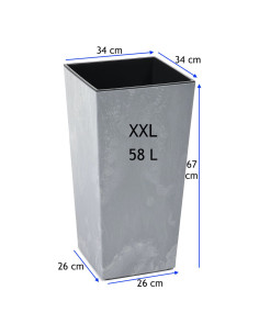 Macetero cuadrado XXL alto 34 × 34 × 67 cm efecto hormigón, 58 L – Gris hormigón 2