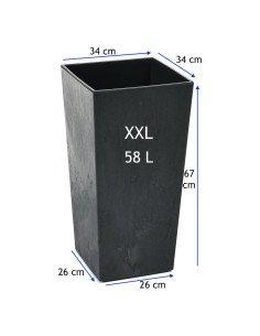 Plantenbak vierkant XXL hoog 34 × 34 × 67 cm betonlook, 58 L – Betonzwart 2
