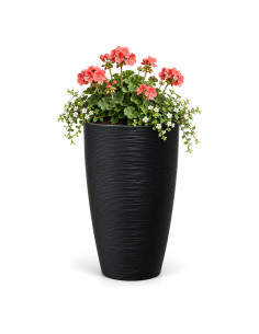Macetero redondo relieve ondulado XL alto Ø29 × 48 cm, 24 L – Negro