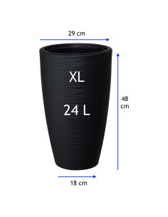 Fioriera rotonda rilievo a onde XL alta Ø29 × 48 cm, 24 L – Nero 2