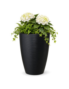 Macetero redondo relieve ondulado XXL alto Ø39 × 58 cm, 51 L – Negro