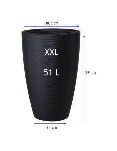 Macetero redondo relieve ondulado XXL alto Ø39 × 58 cm, 51 L – Negro 2