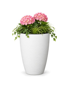Macetero redondo relieve ondulado XXL alto Ø39 × 58 cm, 51 L – Blanco