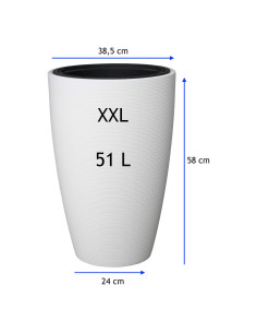 Blumenkübel rund Wellenrelief XXL hoch Ø39 × 58 cm, 51 L – Weiß 2
