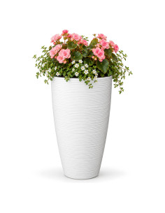 Macetero redondo relieve ondulado XL alto Ø29 × 48 cm, 24 L – Blanco