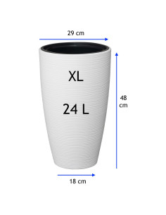 Macetero redondo relieve ondulado XL alto Ø29 × 48 cm, 24 L – Blanco 2