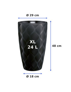 Pot haut rond ondulé 3D XL Ø29 × 48 cm, 24 L – Noir 2