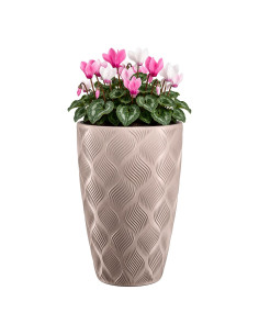 Fioriera rotonda con onde 3D XL alta Ø29 × 48 cm, 24 L – Tortora