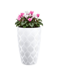 Macetero redondo con ondas 3D XL alto Ø29 × 48 cm, 24 L – Blanco