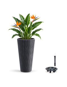 Fioriera rotonda 3XL alta Ø37 × 71 cm rilievo a onde con sistema di irrigazione, 45 L – Antracite